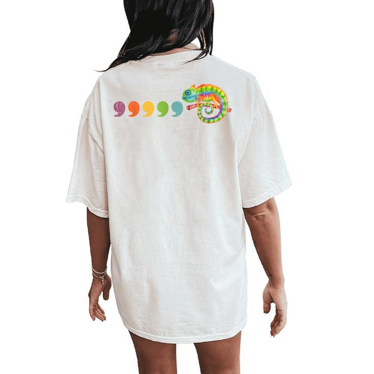 Comma Comma Chameleon English Teacher T Grammar Women's Oversized Comfort T-Shirt Back Print