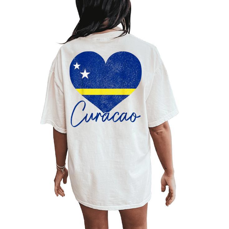 Curacao Flag Heart Caribbean Pride Women Women's Oversized Comfort T-Shirt Back Print