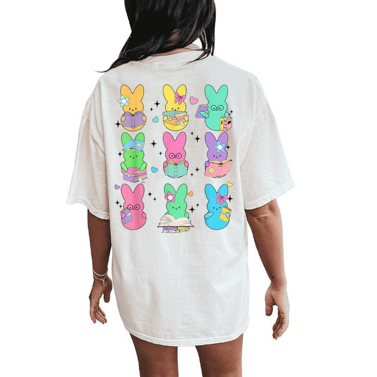 Cute Teacher Bunny Rabbit Reading Easter Bunnies Book Lovers Women's Oversized Comfort T-Shirt Back Print