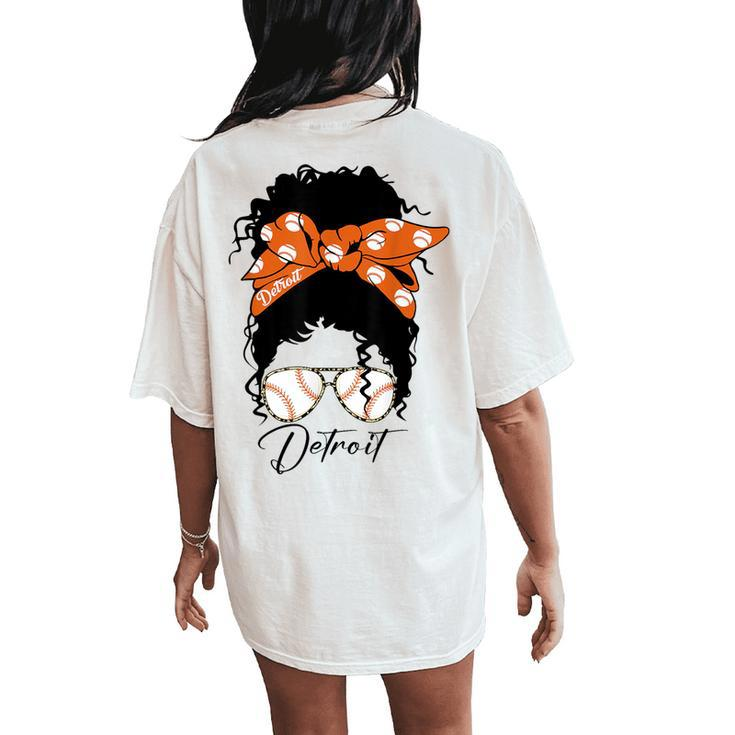 Detroit Messy Bun Baseball Fan Souvenir I Love Detroit Women's Oversized Comfort T-Shirt Back Print