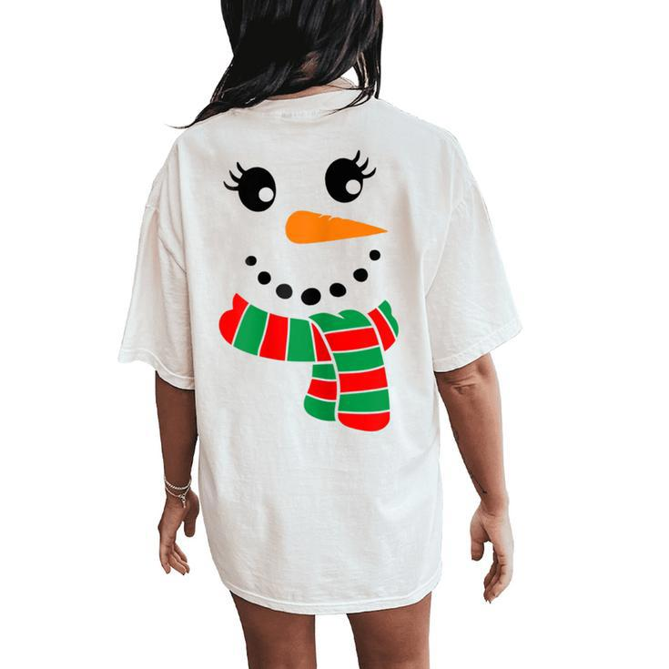 Eyelashes Christmas Outfit Snowman Face Costume Girls Womens Women's Oversized Comfort T-Shirt Back Print
