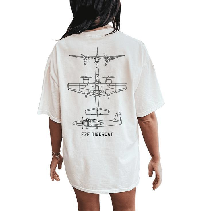 F7f Tigercat American Ww2 Fighter Aircraft Blueprints Women's Oversized Comfort T-Shirt Back Print