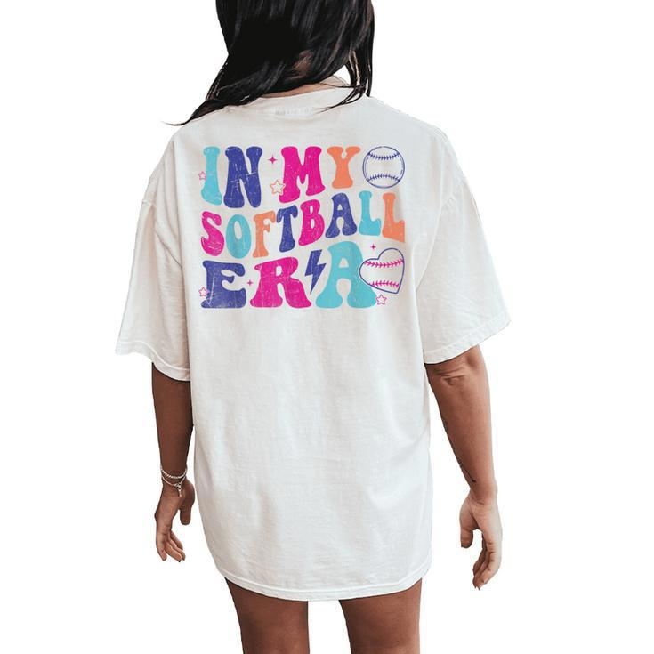 Game Day Groovy Retro Softball In My Softball Era Women's Oversized Comfort T-Shirt Back Print