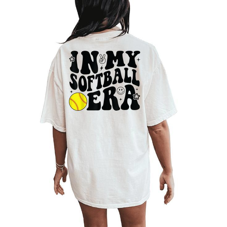 Game Day Retro Groovy SoftballIn My Softball Era Women's Oversized Comfort T-Shirt Back Print