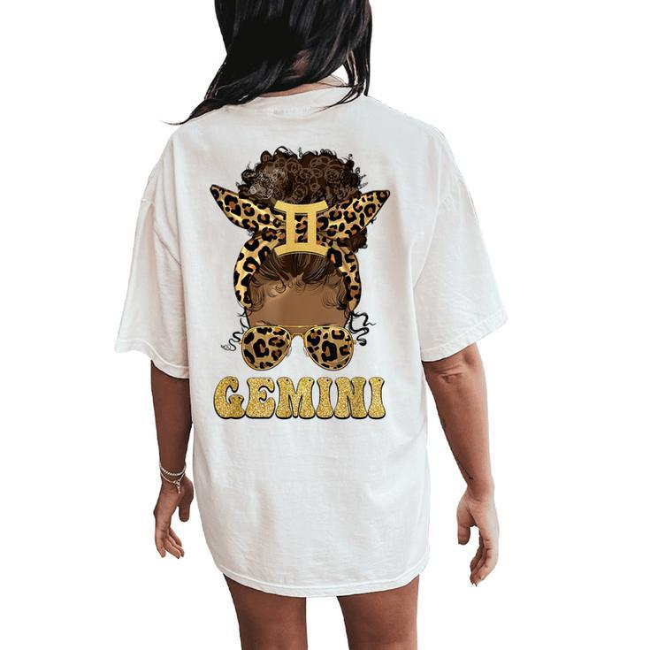 Gemini Girl Afro Messy Bun African American Women Women's Oversized Comfort T-Shirt Back Print