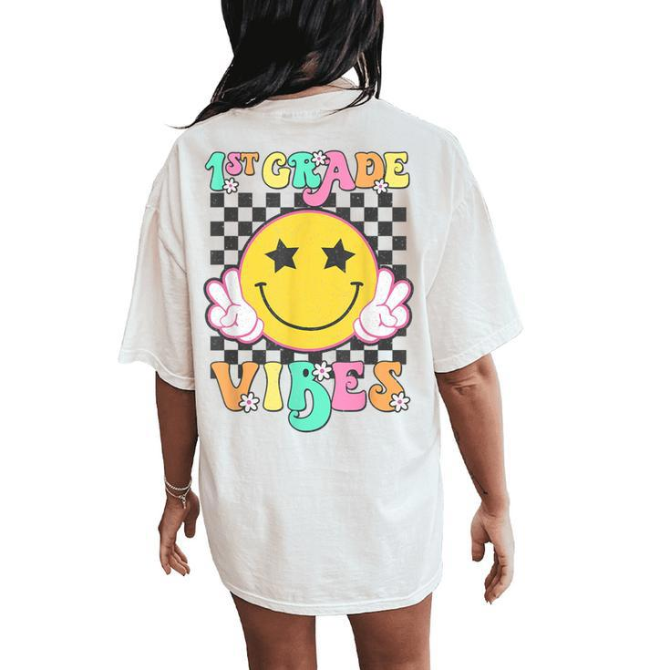 Girls 1St Grade Vibes Smile Face Back To School First Grade Women's Oversized Comfort T-Shirt Back Print