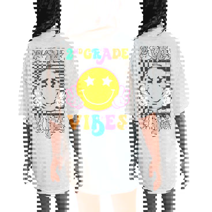 Girls 2Nd Grade Vibes Smile Face Back To School Second Grade Women's Oversized Comfort T-Shirt Back Print