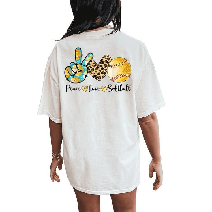 Girls Peace Love Softball Catcher Pitcher Cute Youth Women Women's Oversized Comfort T-Shirt Back Print