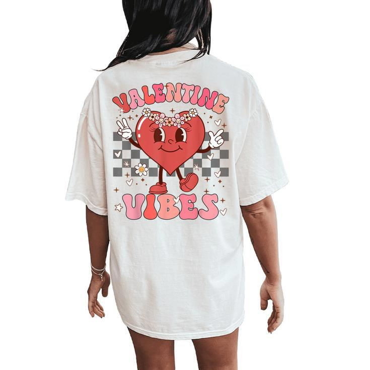 Groovy Checkered Valentine Vibes Valentines Day Girls Womens Women's Oversized Comfort T-Shirt Back Print
