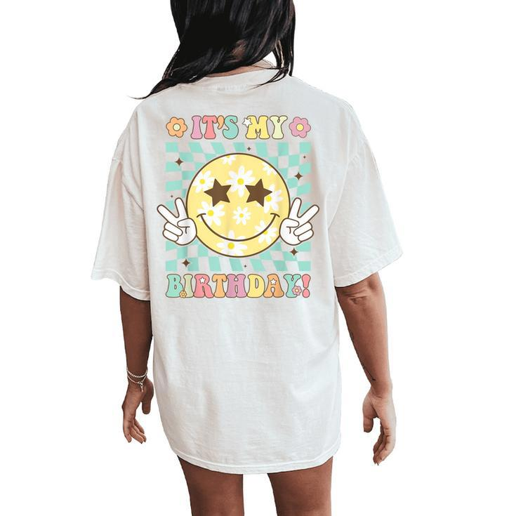 Groovy It's My Birthday Ns Girls Retro Smile Face Women's Oversized Comfort T-Shirt Back Print