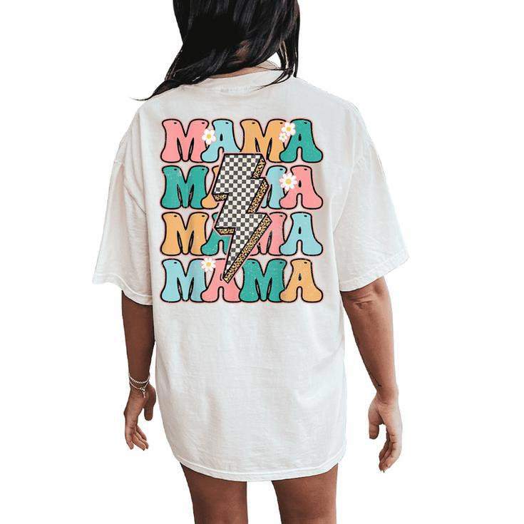Groovy Mama Checkered Leopard Bolt Lightning Flower Mom Life Women's Oversized Comfort T-Shirt Back Print