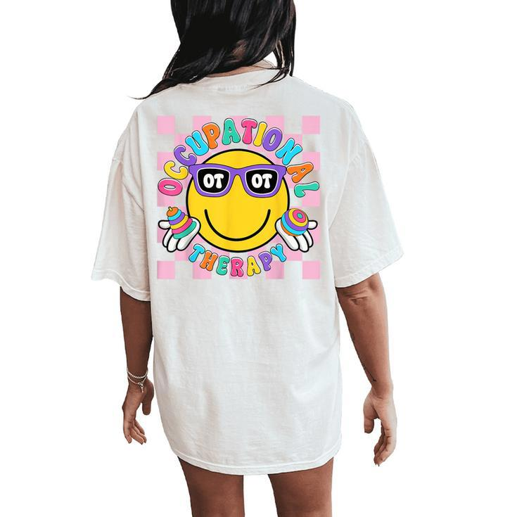 Groovy Occupational Therapy Ot Therapist Ot Month Happy Face Women's Oversized Comfort T-Shirt Back Print
