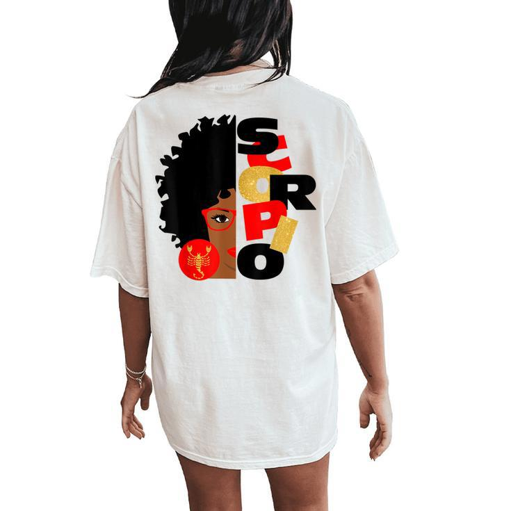 Half Face Scorpio Black Queen Birthday Zodiac Curly Hair Women's Oversized Comfort T-Shirt Back Print