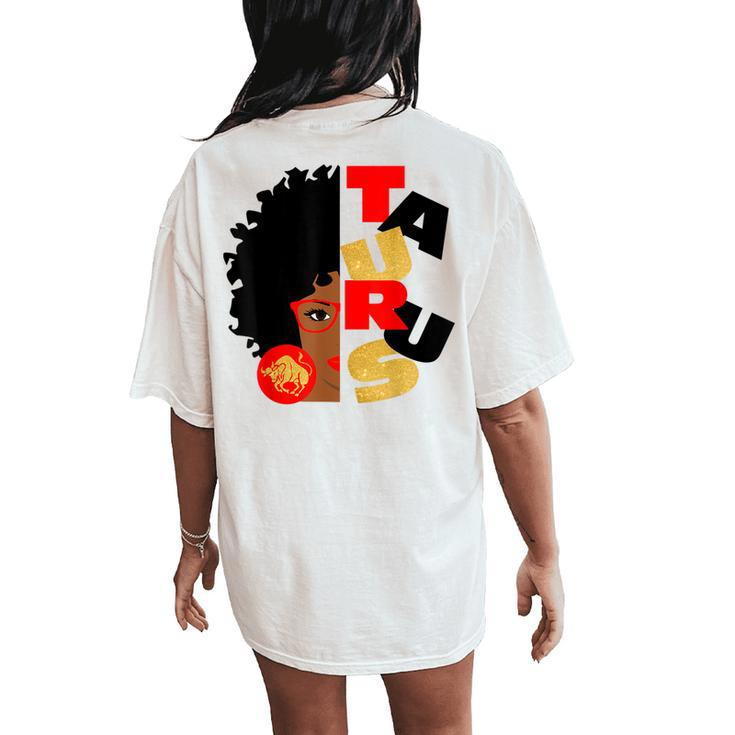 Half Face Taurus Black Queen Birthday Zodiac Curly Hair Women's Oversized Comfort T-Shirt Back Print