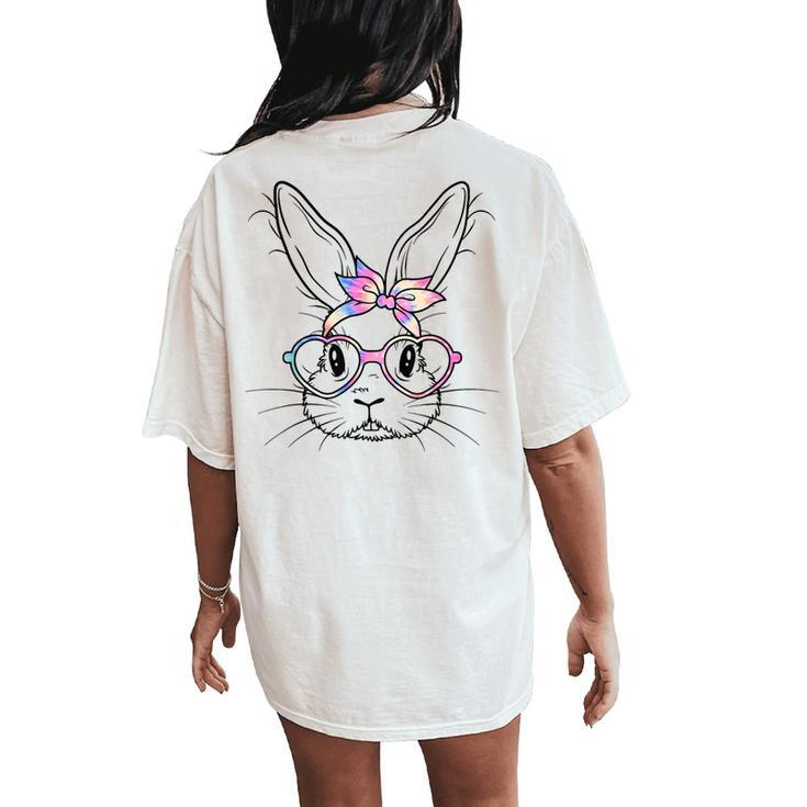 Happy Easter Cute Bunny Face Tie Dye Glasses Rabbit Girl Kid Women's Oversized Comfort T-Shirt Back Print