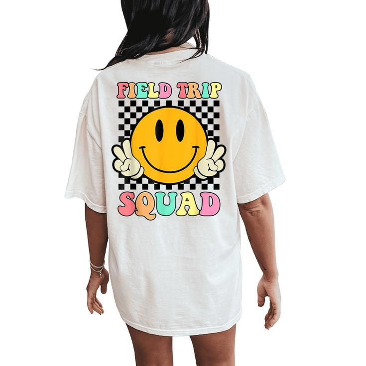 Hippie Smile Face Field Trip Squad Groovy Field Day 2024 Women's Oversized Comfort T-Shirt Back Print