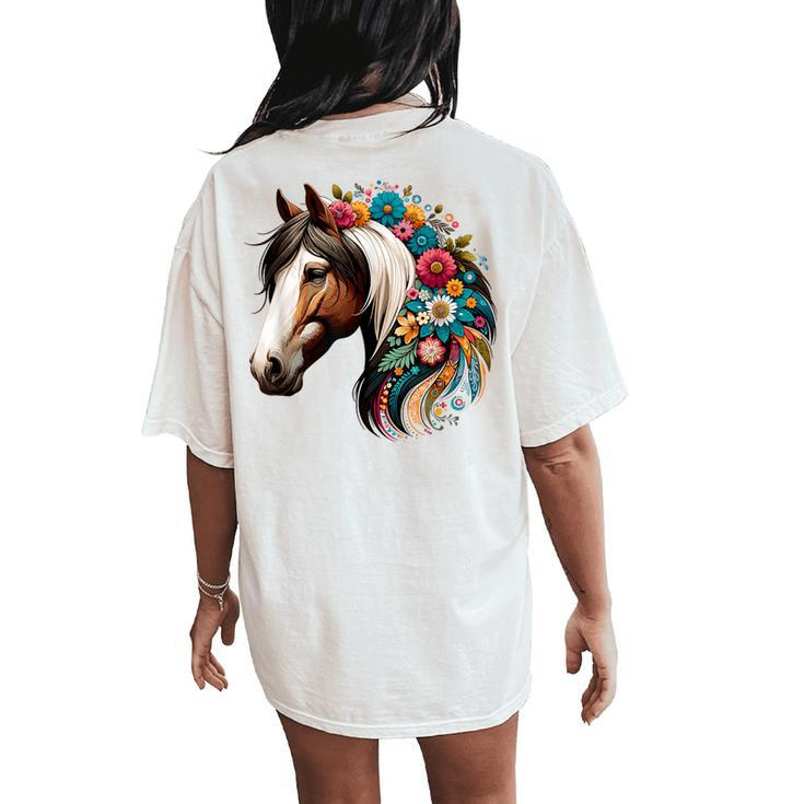 Horse Riding Equestrian Horse Portrait Western Horseback Women's Oversized Comfort T-Shirt Back Print
