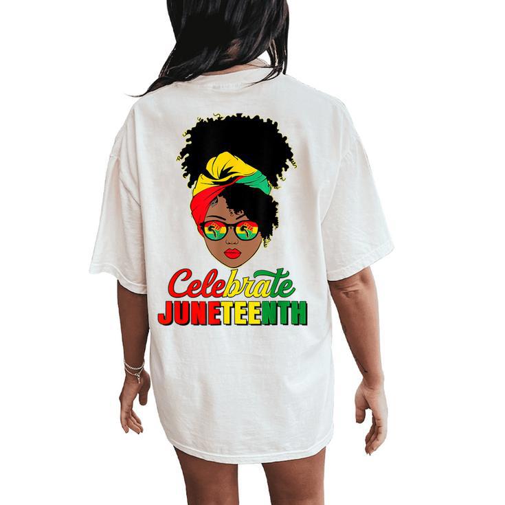 Junenth Black Messy Bun Celebrate 1865 Emancipation Women's Oversized Comfort T-Shirt Back Print