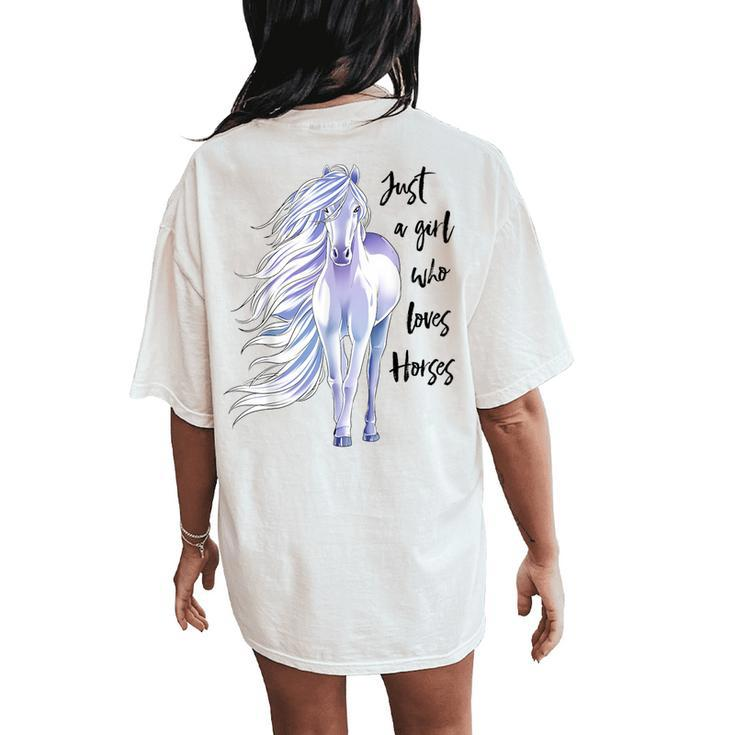 Just A Girl Who Loves Horses Horse Horseback Riding Women's Oversized Comfort T-Shirt Back Print - Thegiftio