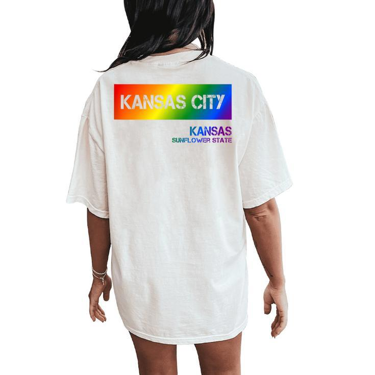 Kansas City Kansas Vintage Lgbtqai Rainbow Women's Oversized Comfort T-Shirt Back Print