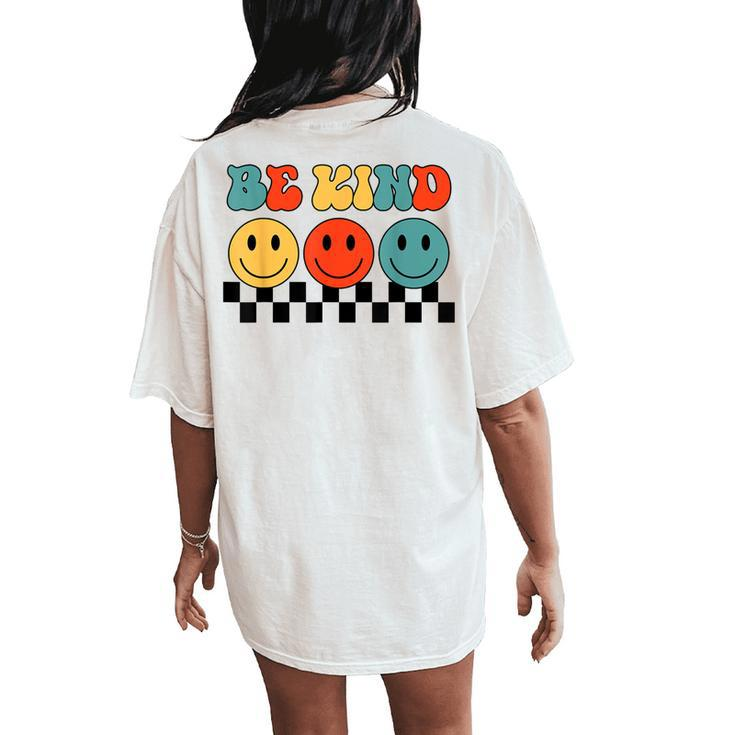 Be Kind Retro Groovy Checkered Inspirational Women's Oversized Comfort T-Shirt Back Print