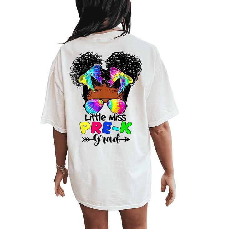 Little Miss Pre-K Grad Graduation Messy Bun Black Girls Women's Oversized Comfort T-Shirt Back Print
