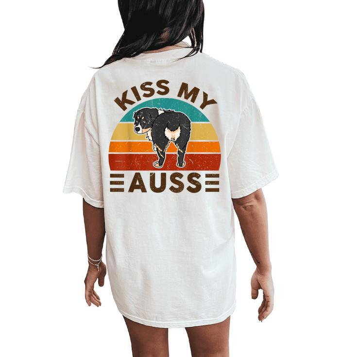 Mini Australian Shepherd Kiss My Auss Funnny Dog Mom Dad Women's Oversized Comfort T-Shirt Back Print