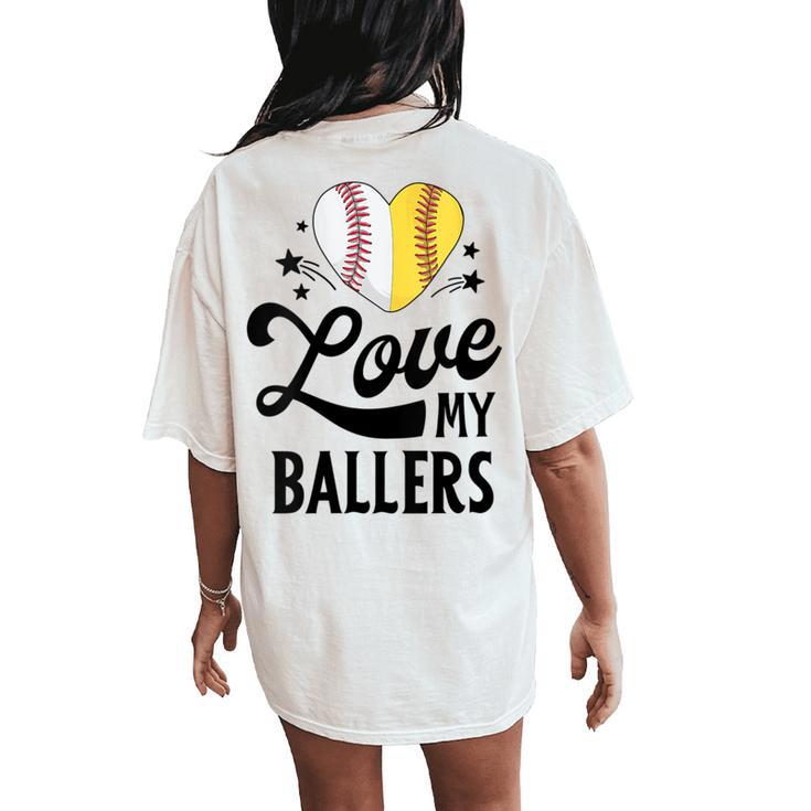 Mom S For Love My Ballers Softball Women's Oversized Comfort T-Shirt Back Print