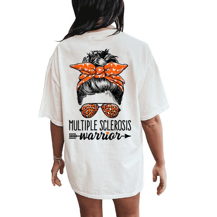 Ms Warrior Messy Bun Multiple Sclerosis Awareness Women's Oversized Comfort T-Shirt Back Print
