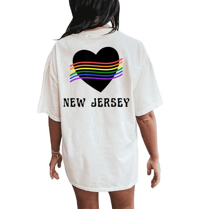 New Jersey Rainbow Lgbt Lgbtq Gay Pride Groovy Vintage Women's Oversized Comfort T-Shirt Back Print