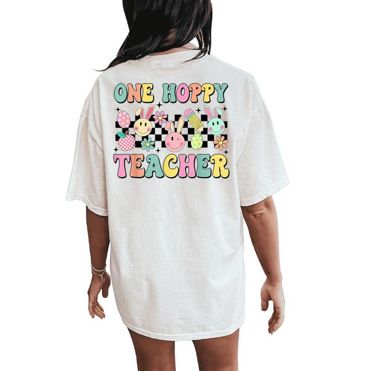 One Hoppy Teacher Bunny Easter Day Groovy Retro Boy Girl Women's Oversized Comfort T-Shirt Back Print