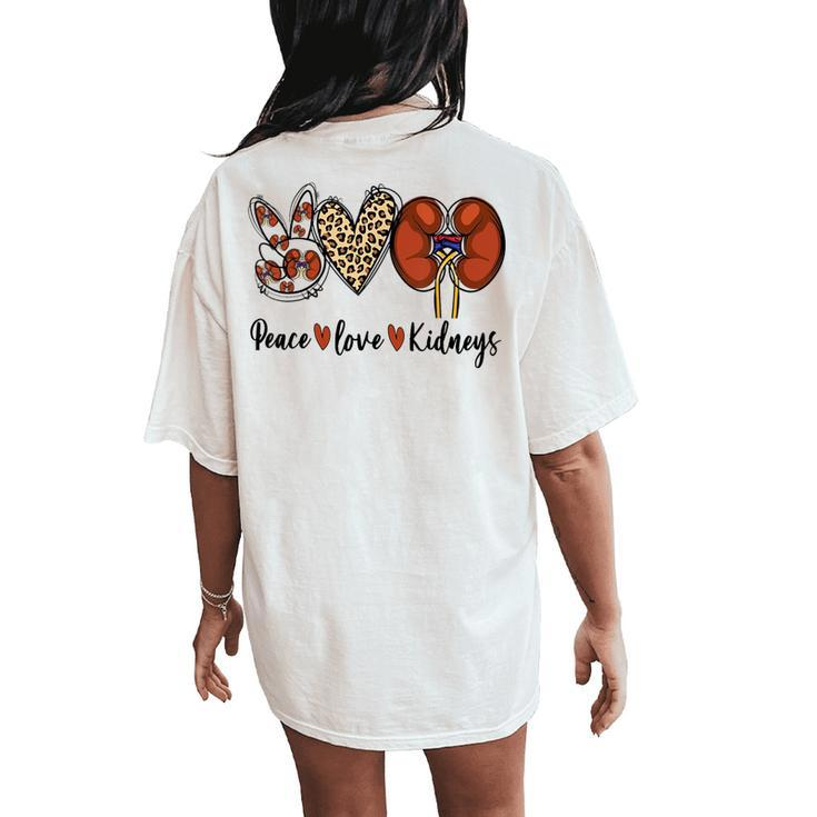 Peace Love Kidneys Leopard Dialysis Nurse Kidney Awareness Women's Oversized Comfort T-Shirt Back Print