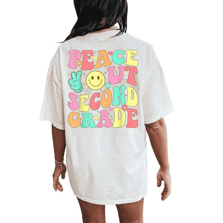 Peace Out Second Grade Groovy 2Nd Grade Last Day Of School Women's Oversized Comfort T-Shirt Back Print