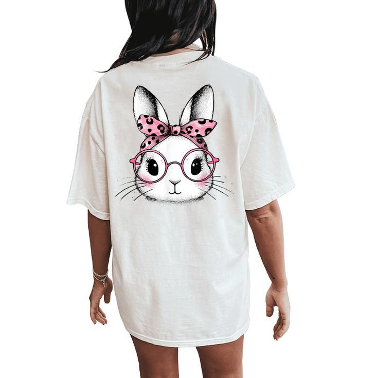 Pink Bunny Leopard Bandana Glasses Easter Day Girls Women's Oversized Comfort T-Shirt Back Print