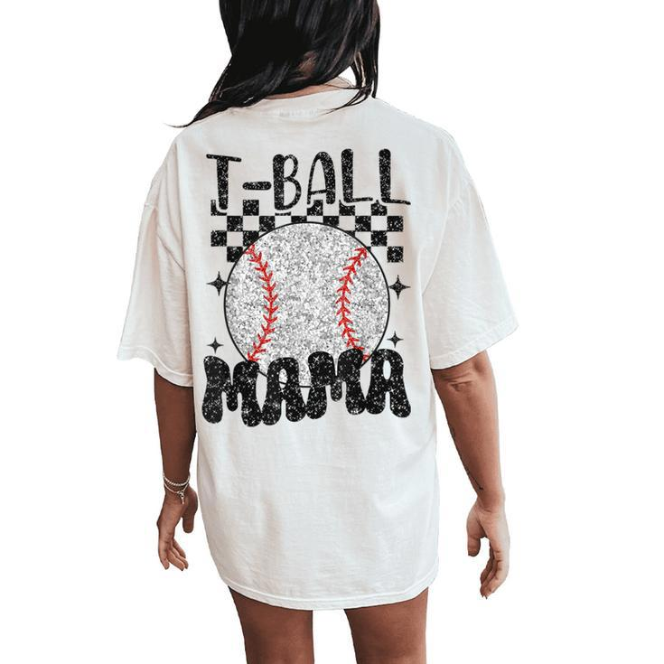 Retro Checkered Ball Mama T-Ball Mom Sports Mother's Day Women's Oversized Comfort T-Shirt Back Print