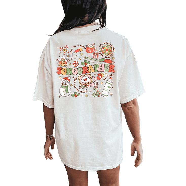 Retro Christmas Sonographer Ultrasound Technologist Women's Oversized Comfort T-Shirt Back Print