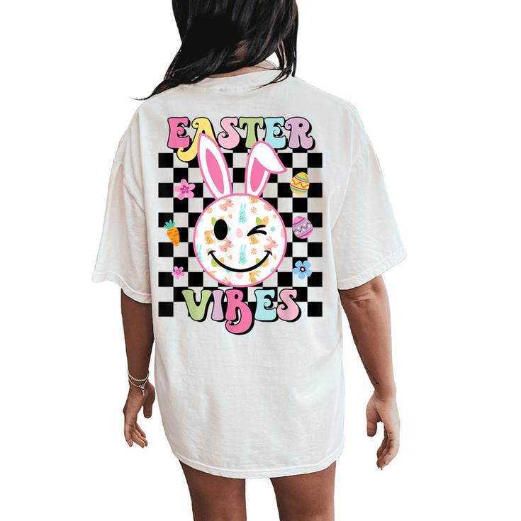 Retro Groovy Easter Vibes Bunny Rabbit Smile Face Women's Oversized Comfort T-Shirt Back Print