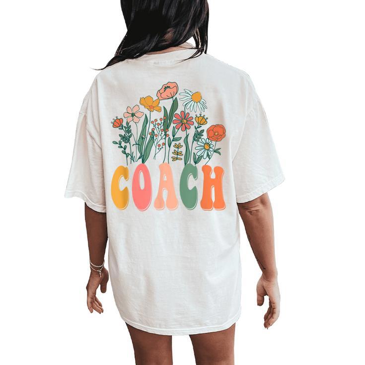 Retro Groovy Floral Coach Wildflower For Women Women's Oversized Comfort T-Shirt Back Print