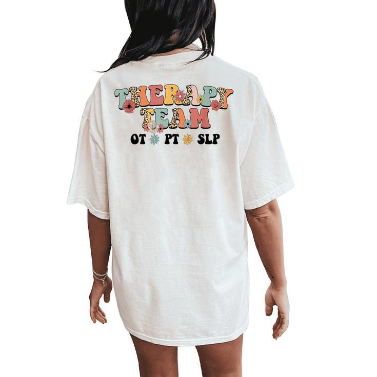 Retro Groovy Therapy Team Leopard Slp Ot Pt Rehab Therapist Women's Oversized Comfort T-Shirt Back Print