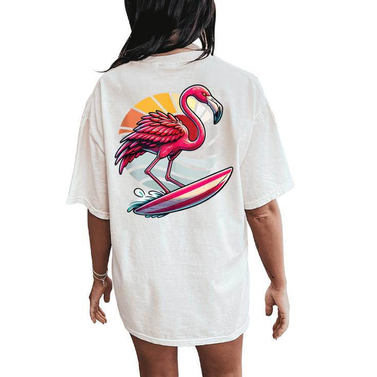 Retro Surfboard Surfboarders Vintage Surfing Flamingo Women's Oversized Comfort T-Shirt Back Print