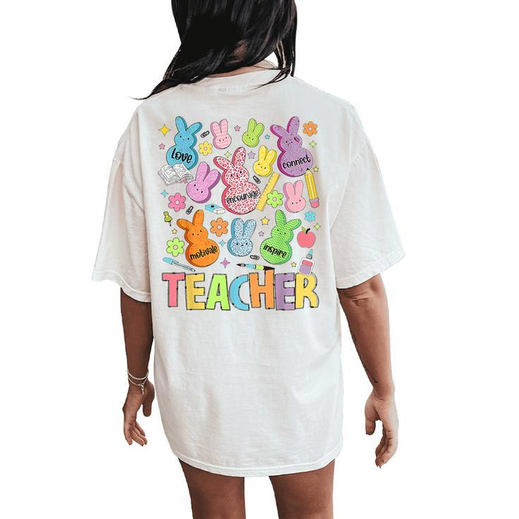 Retro Teacher Of Sweet Bunny Apparel Cute Teacher Easter Day Women's Oversized Comfort T-Shirt Back Print