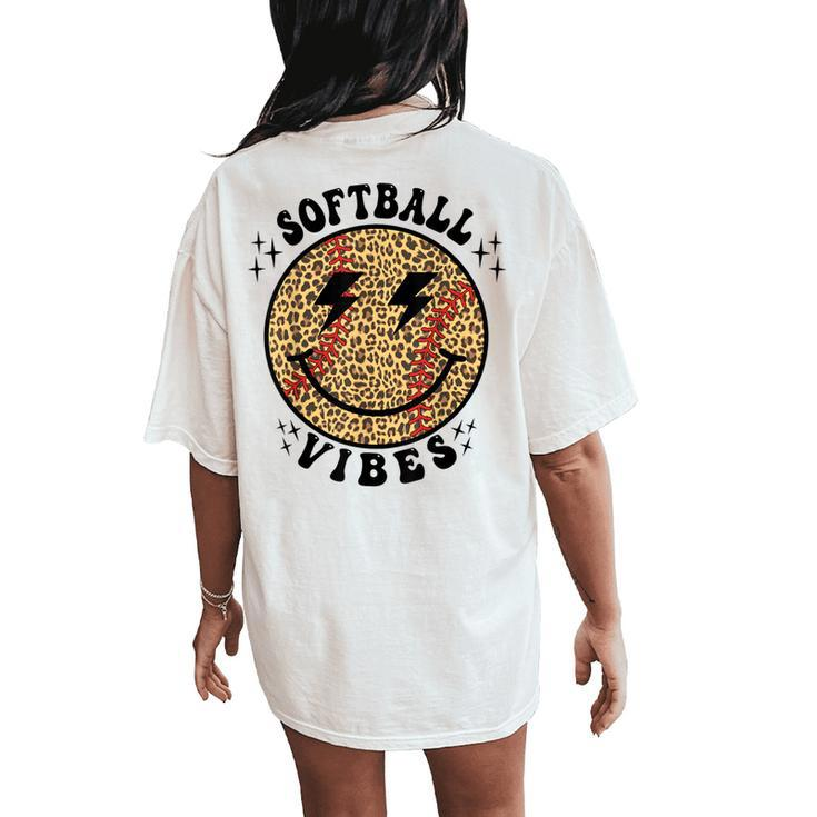 Smile Face Softball Vibes Game Day Softball Life Mom Retro Women's Oversized Comfort T-Shirt Back Print