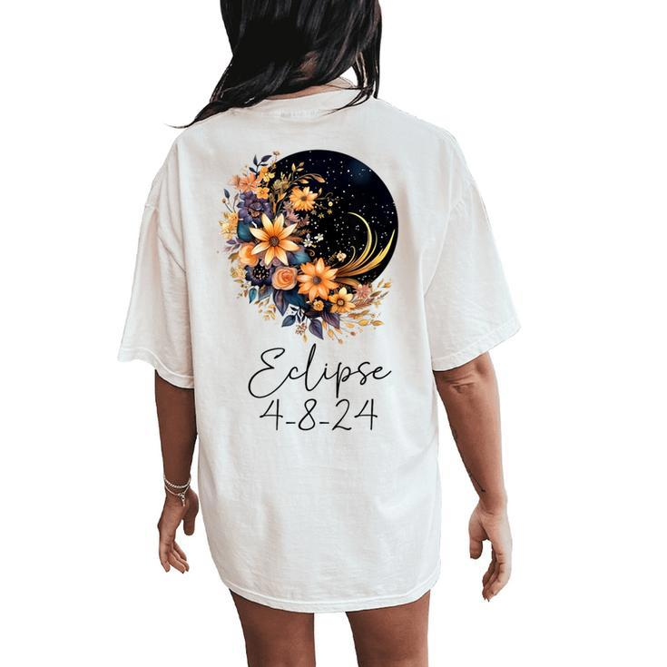 Solar Eclipse With Floral Flowers Women's Oversized Comfort T-Shirt Back Print