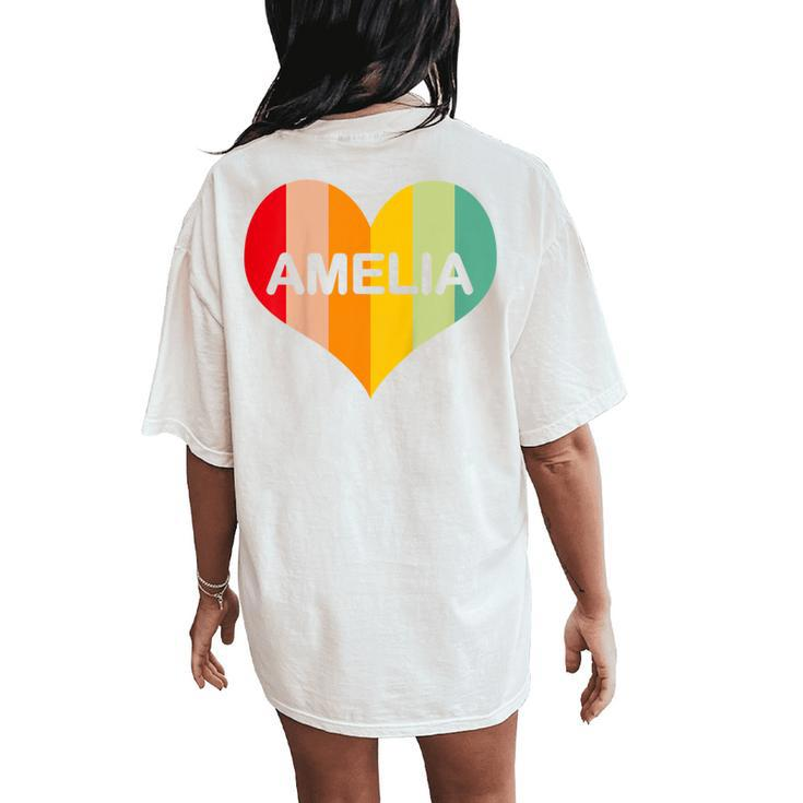 Youth Girls Amelia Retro Vintage Heart Name Women's Oversized Comfort T-Shirt Back Print
