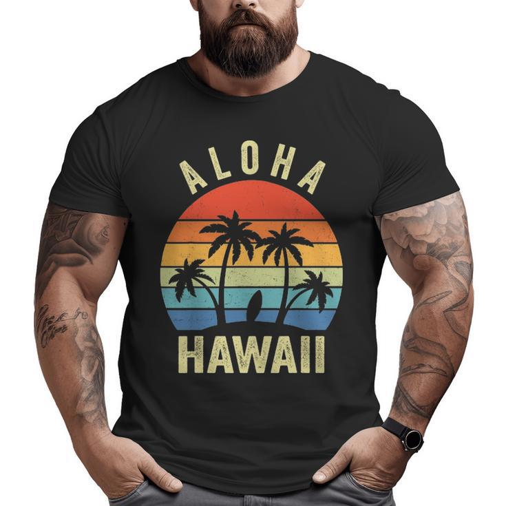 Aloha Hawaii Hawaiian Island Palm Beach Surfboard Surf Big and Tall Men T-shirt