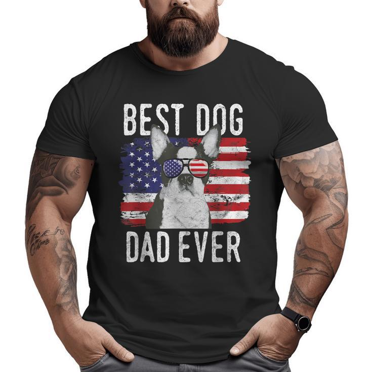 American Flag Best Dog Dad Ever Boston Terrier Usa Big and Tall Men T-shirt