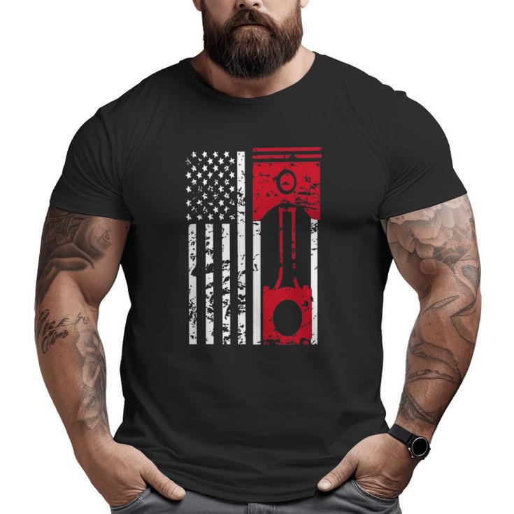 American Flag Piston Muscle Car Gears Mechanic Big and Tall Men T-shirt