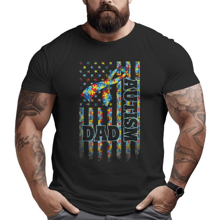 Autism Awareness Proud Autism Dad Vintage Us Flag  Big and Tall Men T-shirt
