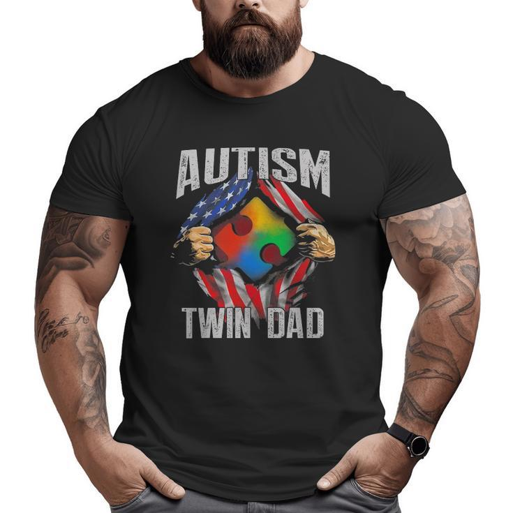 Autism Twin Dad American Flag Autism Awareness Big and Tall Men T-shirt