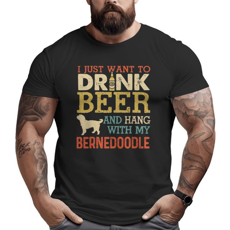 Bernedoodle Dad Drink Beer Hang With Dog Men Vintage Big and Tall Men T-shirt